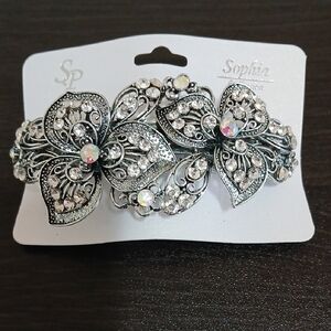 Silver Crystal Floral Hair Clip